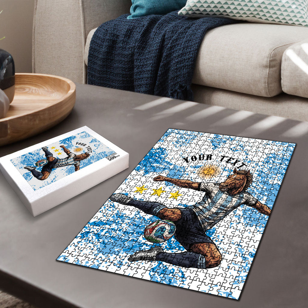 Personalized La Seleccion Argentina Soccer Puzzle Football Sun Of May Athletic Horse Mascot - Distressed Grunge Art