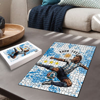 Personalized La Seleccion Argentina Soccer Puzzle Football Sun Of May Athletic Horse Mascot - Distressed Grunge Art
