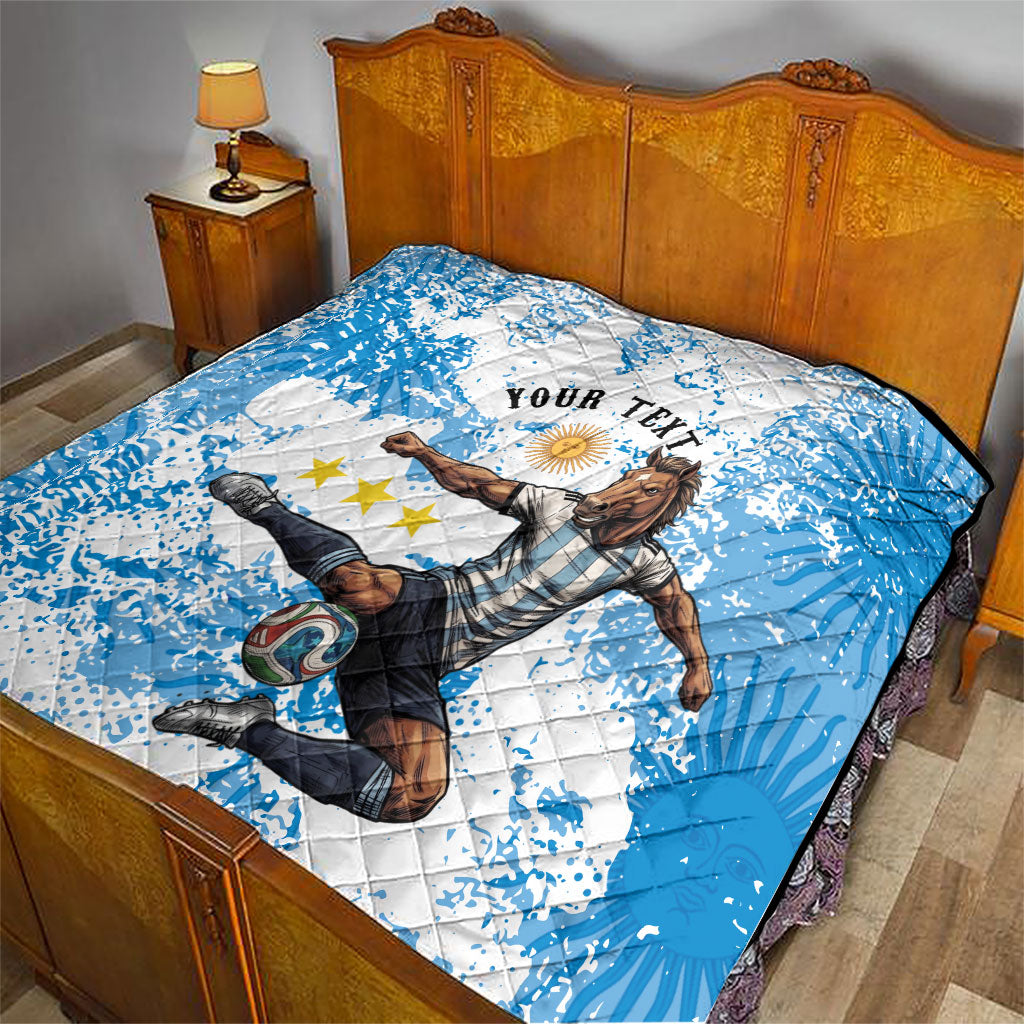 Personalized La Seleccion Argentina Soccer Quilt Football Sun Of May Athletic Horse Mascot - Distressed Grunge Art
