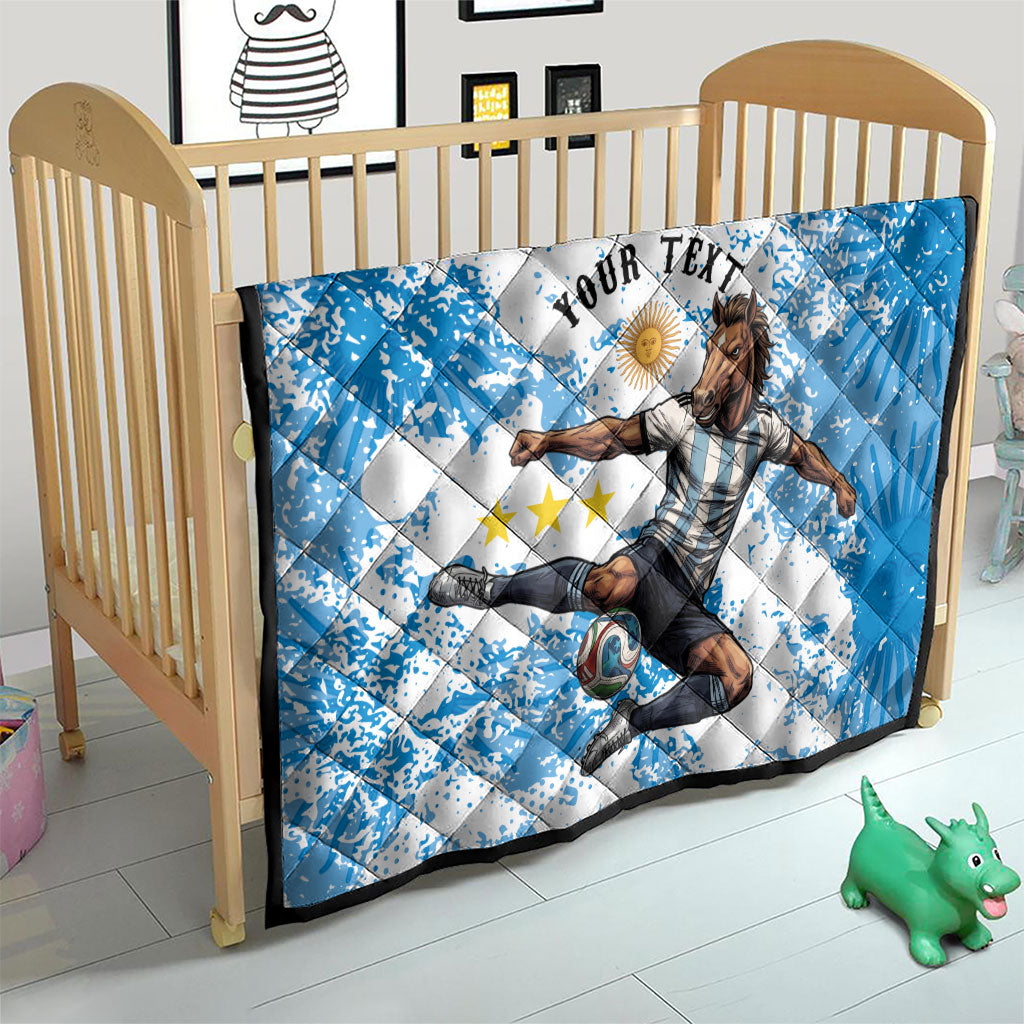 Personalized La Seleccion Argentina Soccer Quilt Football Sun Of May Athletic Horse Mascot - Distressed Grunge Art