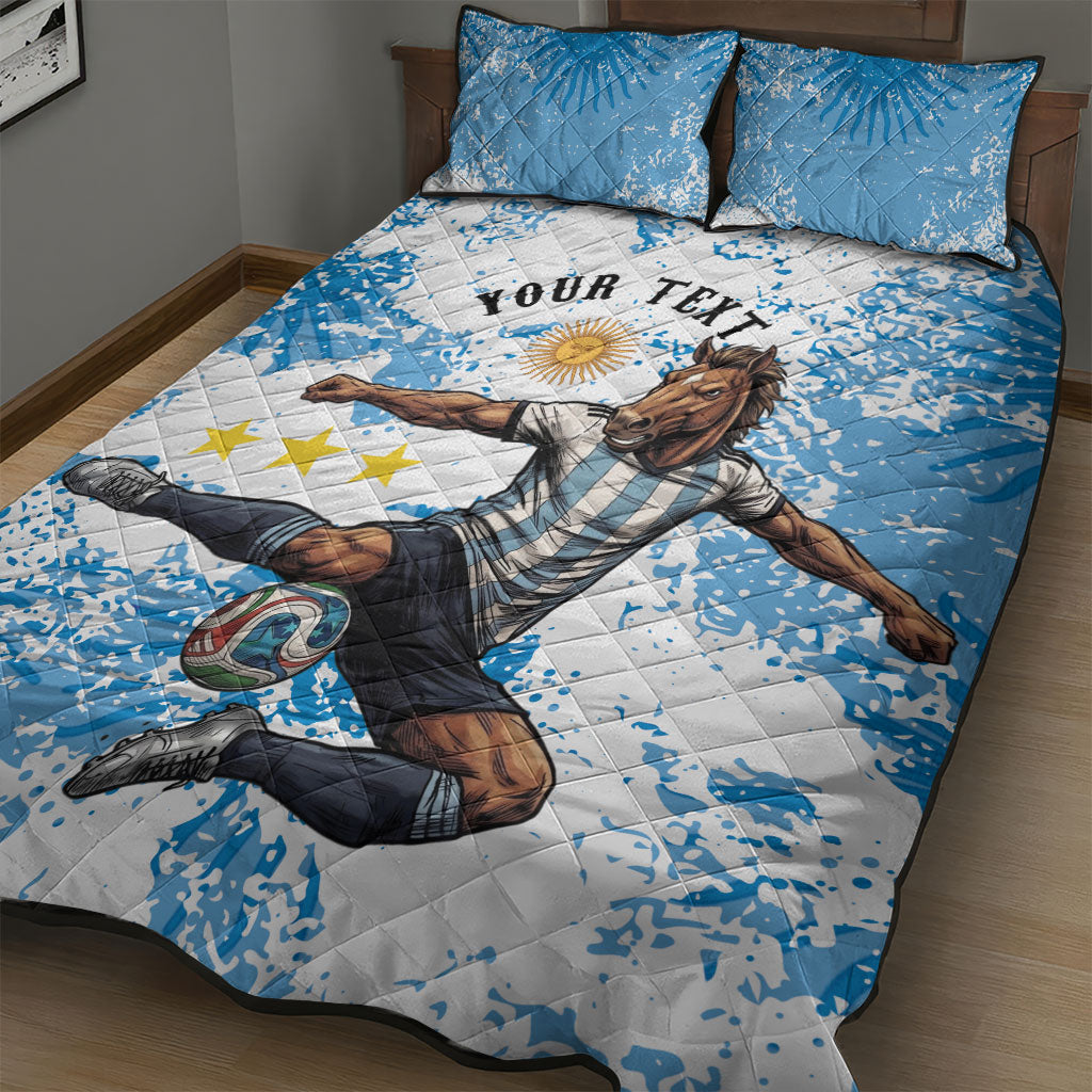 Personalized La Seleccion Argentina Soccer Quilt Bed Set Football Sun Of May Athletic Horse Mascot - Distressed Grunge Art
