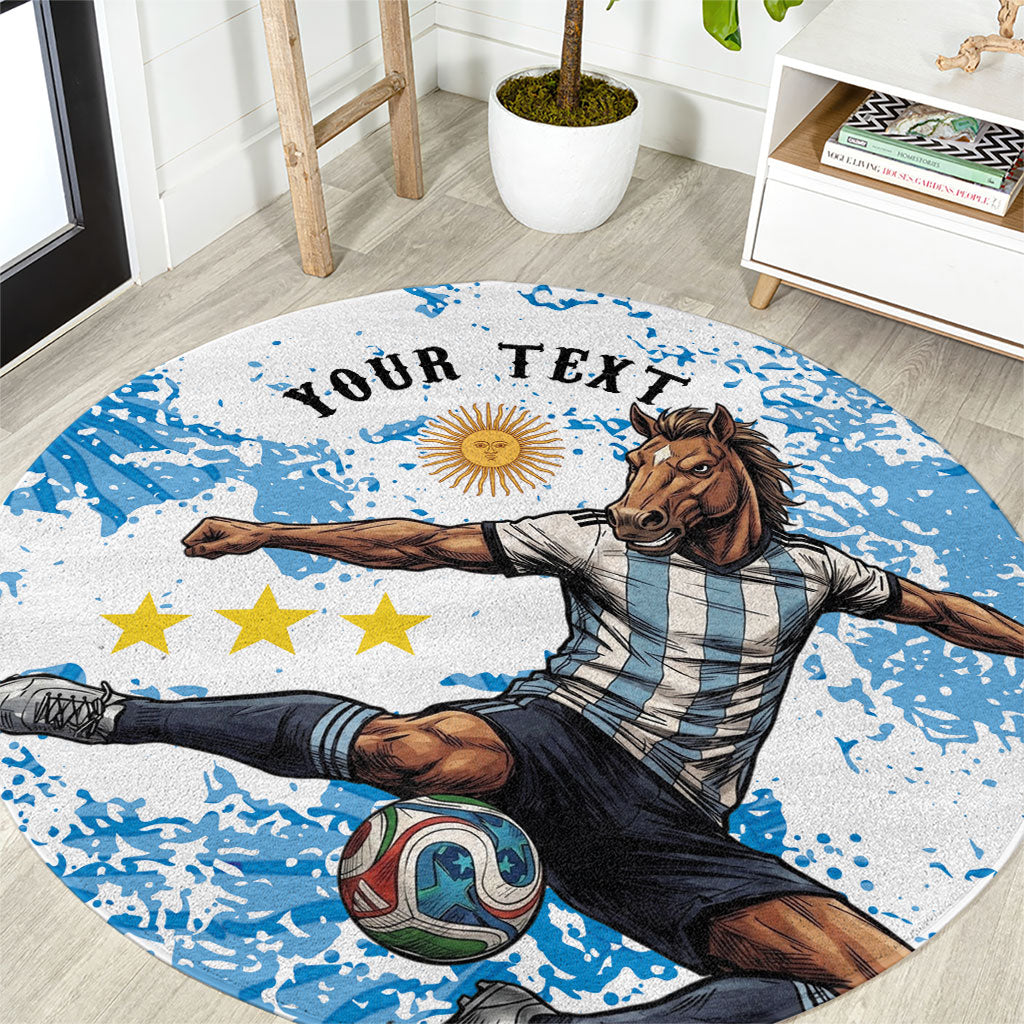 Personalized La Seleccion Argentina Soccer Round Carpet Football Sun Of May Athletic Horse Mascot - Distressed Grunge Art