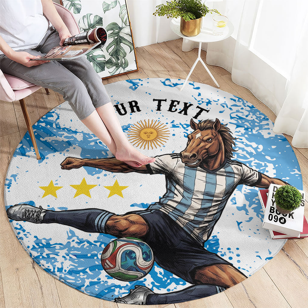 Personalized La Seleccion Argentina Soccer Round Carpet Football Sun Of May Athletic Horse Mascot - Distressed Grunge Art