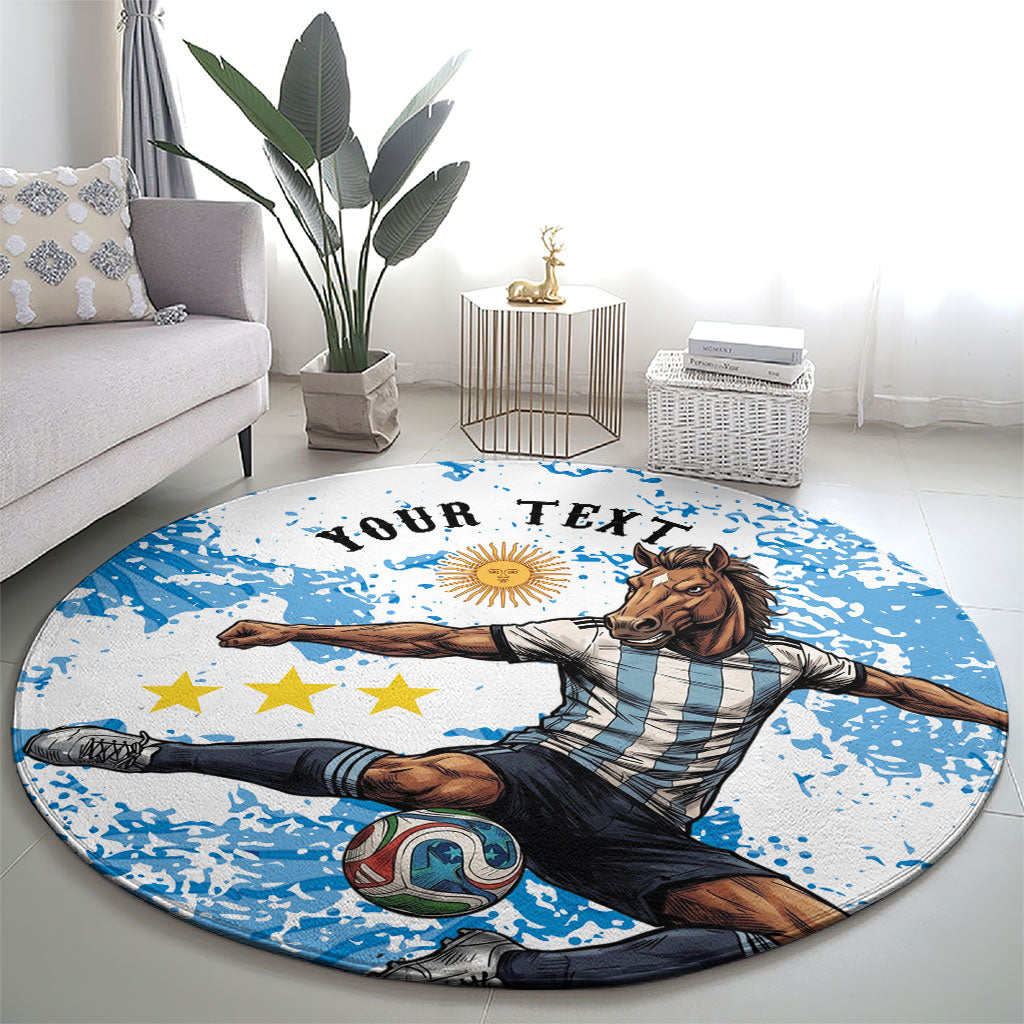 Personalized La Seleccion Argentina Soccer Round Carpet Football Sun Of May Athletic Horse Mascot - Distressed Grunge Art