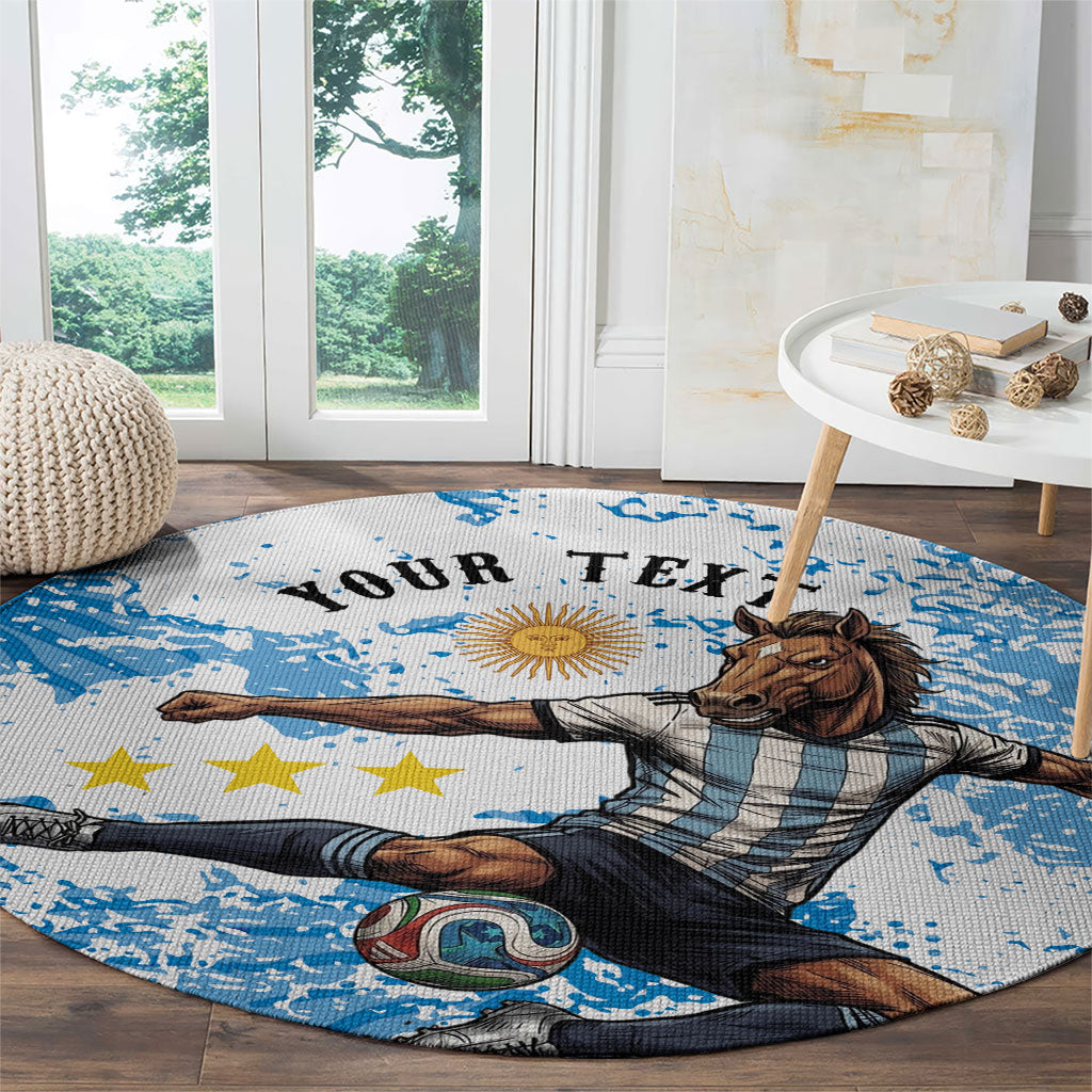 Personalized La Seleccion Argentina Soccer Round Carpet Football Sun Of May Athletic Horse Mascot - Distressed Grunge Art