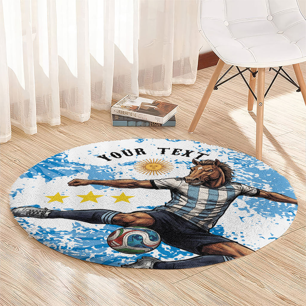 Personalized La Seleccion Argentina Soccer Round Carpet Football Sun Of May Athletic Horse Mascot - Distressed Grunge Art