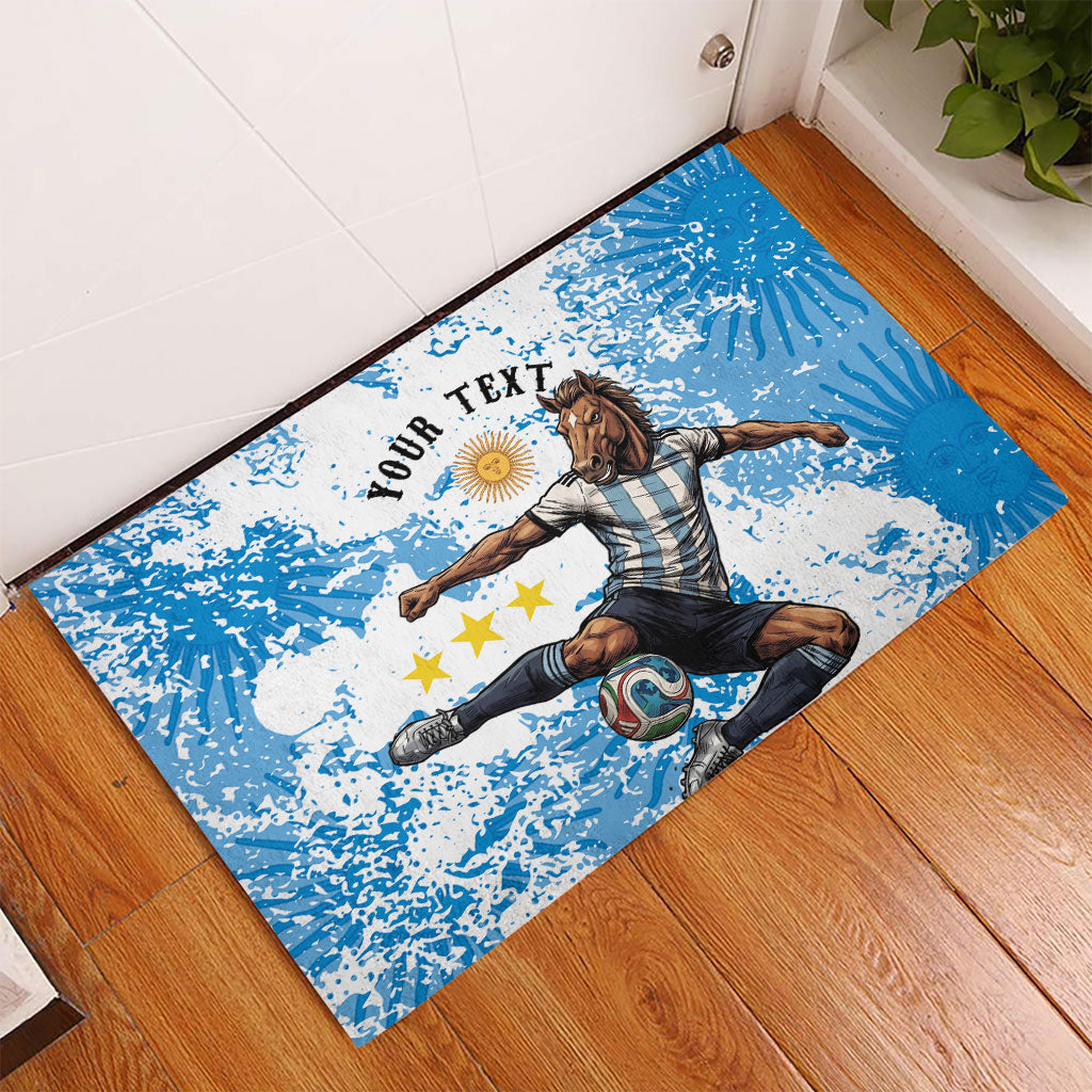 Personalized La Seleccion Argentina Soccer Rubber Doormat Football Sun Of May Athletic Horse Mascot - Distressed Grunge Art
