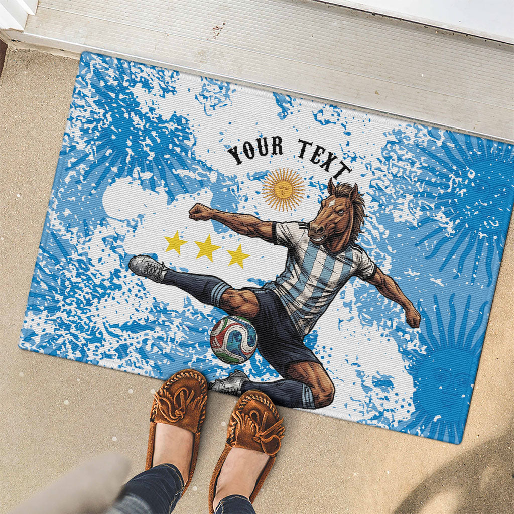 Personalized La Seleccion Argentina Soccer Rubber Doormat Football Sun Of May Athletic Horse Mascot - Distressed Grunge Art