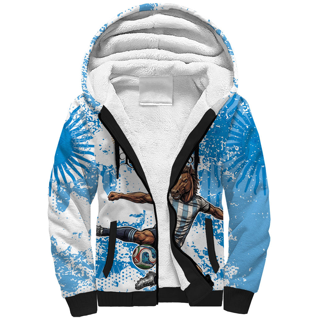 Personalized La Seleccion Argentina Soccer Sherpa Hoodie Football Sun Of May Athletic Horse Mascot - Distressed Grunge Art