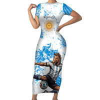 Personalized La Seleccion Argentina Soccer Short Sleeve Bodycon Dress Football Sun Of May Athletic Horse Mascot - Distressed Grunge Art