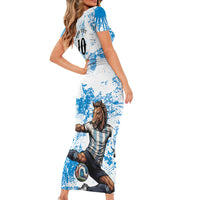 Personalized La Seleccion Argentina Soccer Short Sleeve Bodycon Dress Football Sun Of May Athletic Horse Mascot - Distressed Grunge Art
