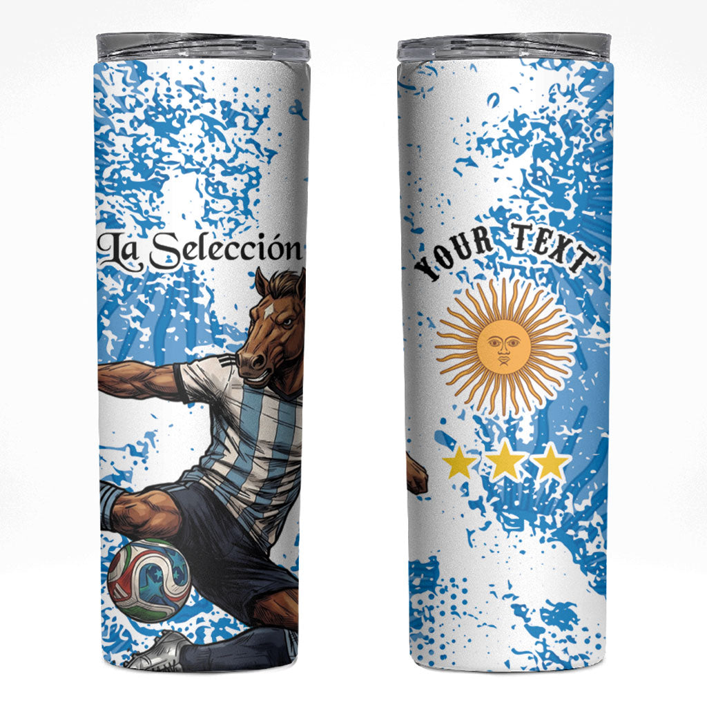 Personalized La Seleccion Argentina Soccer Skinny Tumbler Football Sun Of May Athletic Horse Mascot - Distressed Grunge Art