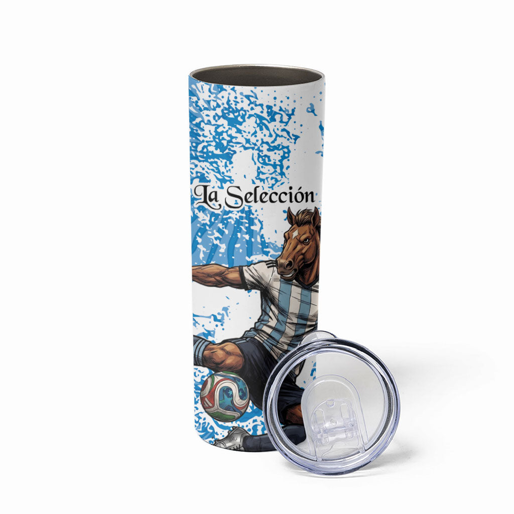 Personalized La Seleccion Argentina Soccer Skinny Tumbler Football Sun Of May Athletic Horse Mascot - Distressed Grunge Art