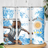 Personalized La Seleccion Argentina Soccer Skinny Tumbler Football Sun Of May Athletic Horse Mascot - Distressed Grunge Art