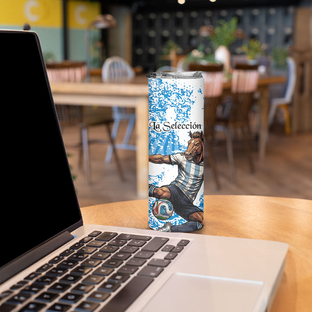 Personalized La Seleccion Argentina Soccer Skinny Tumbler Football Sun Of May Athletic Horse Mascot - Distressed Grunge Art