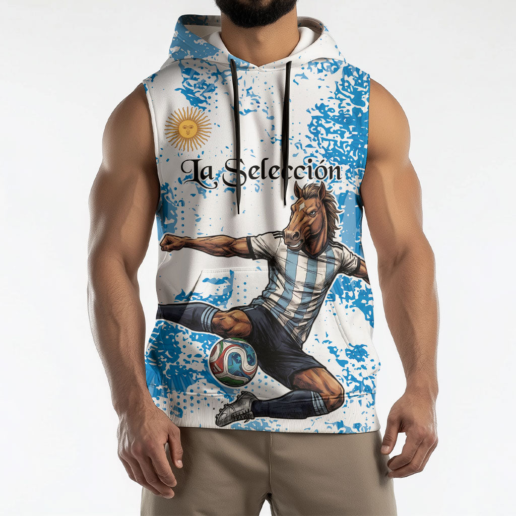 Personalized La Seleccion Argentina Soccer Sleeveless Hoodie Football Sun Of May Athletic Horse Mascot - Distressed Grunge Art