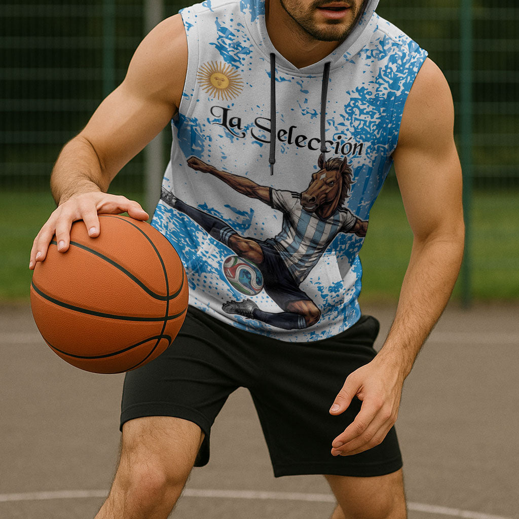 Personalized La Seleccion Argentina Soccer Sleeveless Hoodie Football Sun Of May Athletic Horse Mascot - Distressed Grunge Art