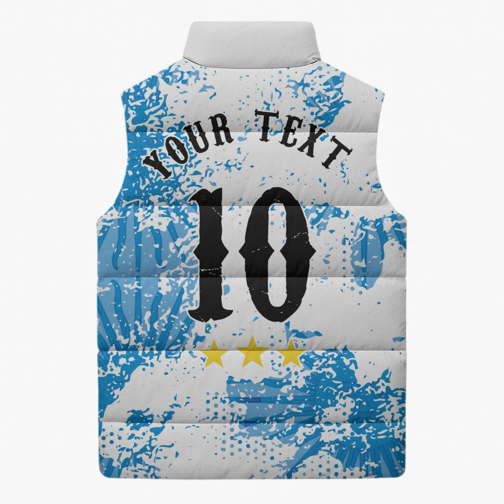 Personalized La Seleccion Argentina Soccer Sleeveless Puffer Jacket Football Sun Of May Athletic Horse Mascot - Distressed Grunge Art