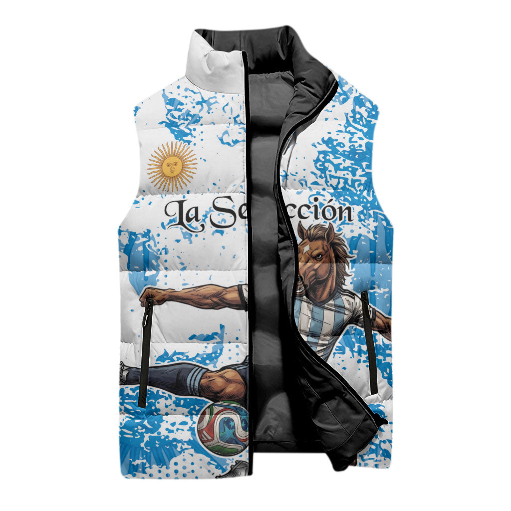 Personalized La Seleccion Argentina Soccer Sleeveless Puffer Jacket Football Sun Of May Athletic Horse Mascot - Distressed Grunge Art
