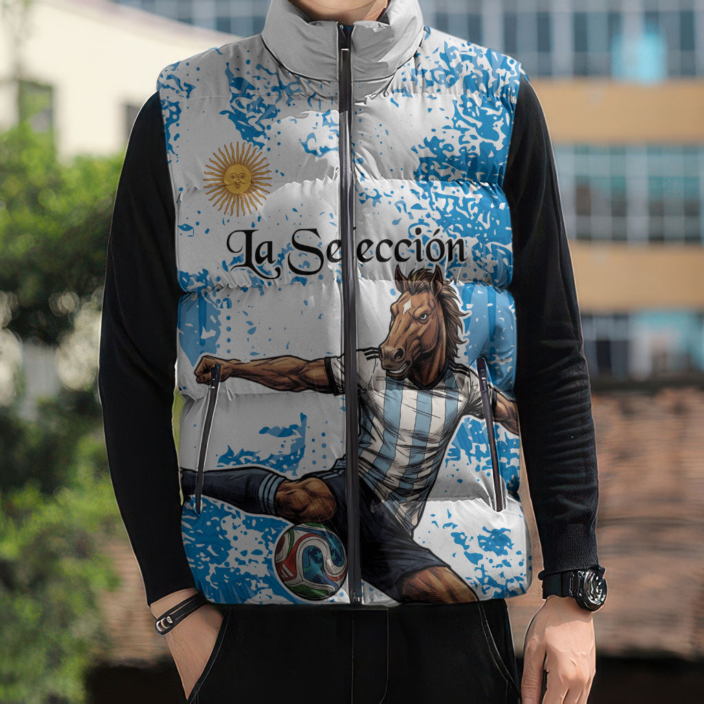 Personalized La Seleccion Argentina Soccer Sleeveless Puffer Jacket Football Sun Of May Athletic Horse Mascot - Distressed Grunge Art