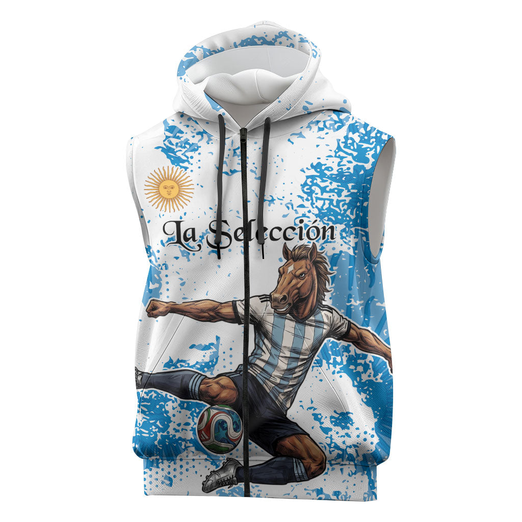 Personalized La Seleccion Argentina Soccer Sleeveless Zip Hoodie Football Sun Of May Athletic Horse Mascot - Distressed Grunge Art