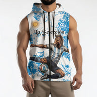 Personalized La Seleccion Argentina Soccer Sleeveless Zip Hoodie Football Sun Of May Athletic Horse Mascot - Distressed Grunge Art