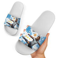Personalized La Seleccion Argentina Soccer Slide Sandals Football Sun Of May Athletic Horse Mascot - Distressed Grunge Art