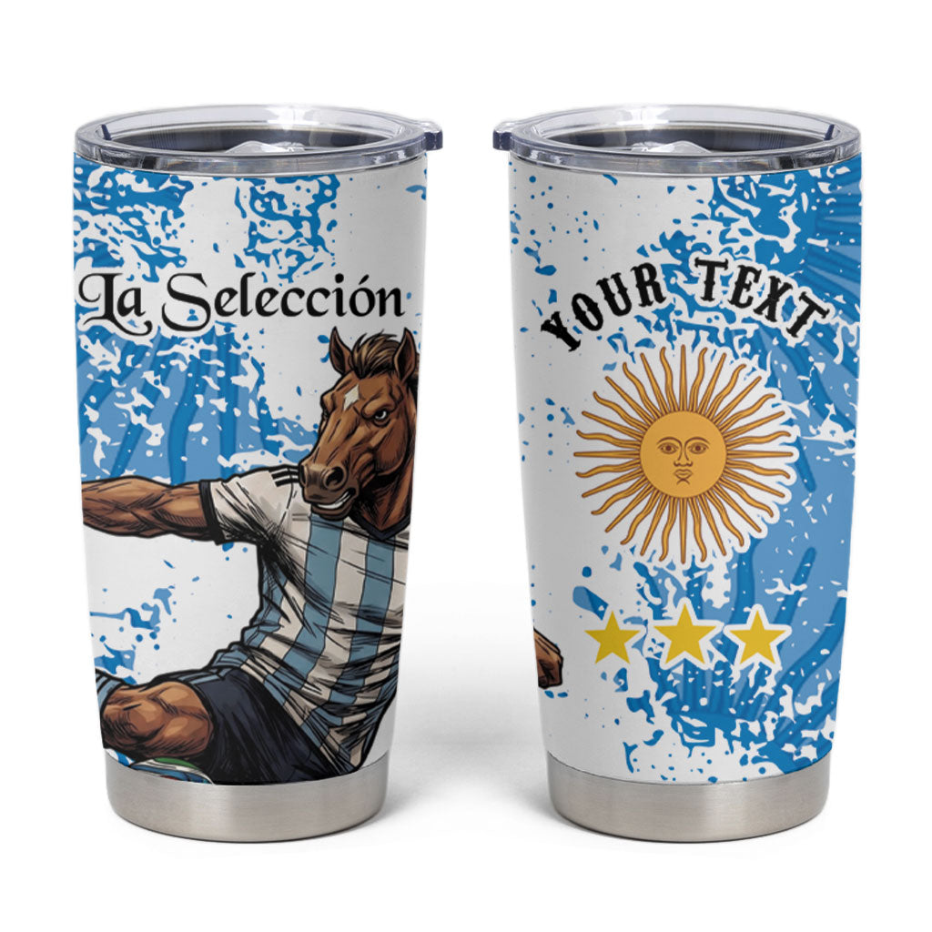 Personalized La Seleccion Argentina Soccer Tumbler Cup Football Sun Of May Athletic Horse Mascot - Distressed Grunge Art