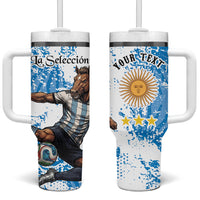 Personalized La Seleccion Argentina Soccer Tumbler With Handle Football Sun Of May Athletic Horse Mascot - Distressed Grunge Art