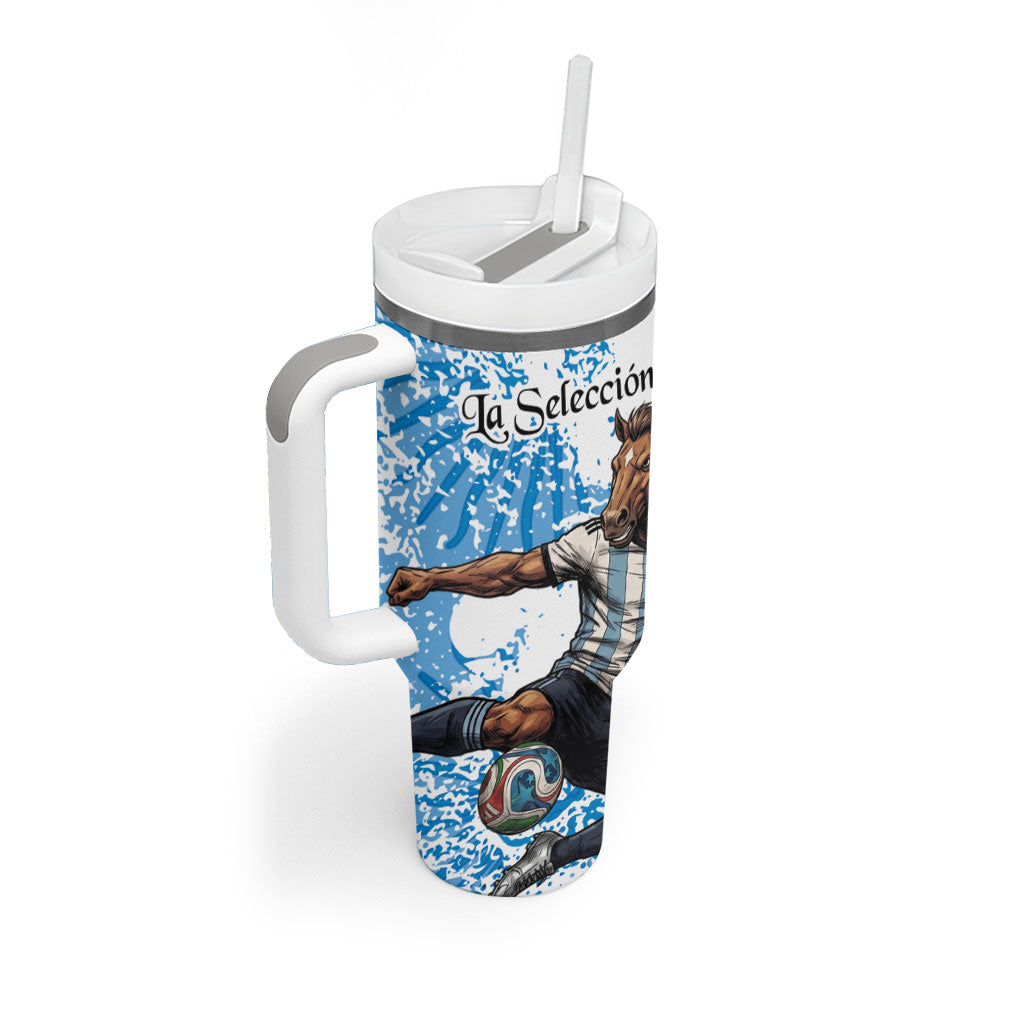 Personalized La Seleccion Argentina Soccer Tumbler With Handle Football Sun Of May Athletic Horse Mascot - Distressed Grunge Art
