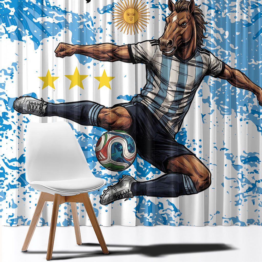Personalized La Seleccion Argentina Soccer Window Curtain Football Sun Of May Athletic Horse Mascot - Distressed Grunge Art
