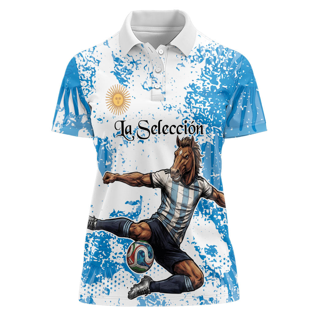 Personalized La Seleccion Argentina Soccer Women Polo Shirt Football Sun Of May Athletic Horse Mascot - Distressed Grunge Art