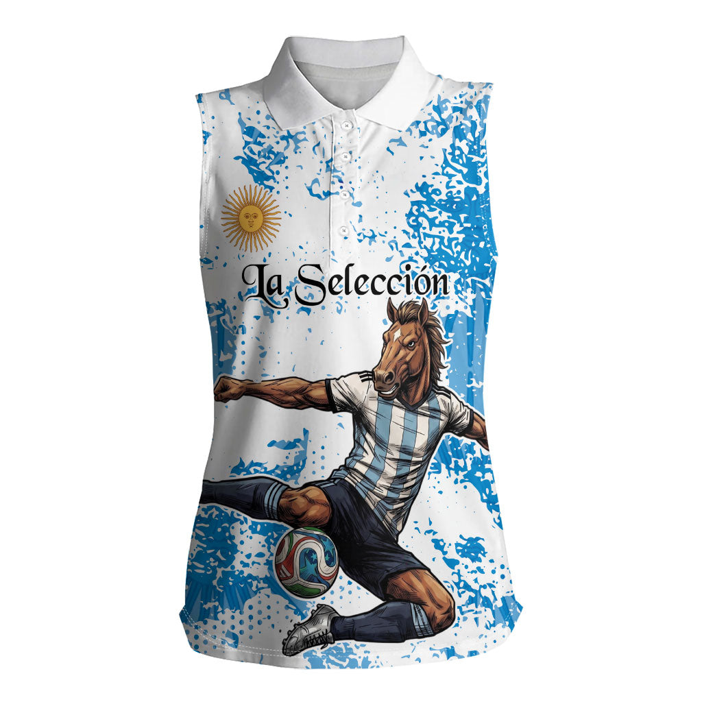 Personalized La Seleccion Argentina Soccer Women Sleeveless Polo Shirt Football Sun Of May Athletic Horse Mascot - Distressed Grunge Art