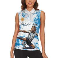 Personalized La Seleccion Argentina Soccer Women Sleeveless Polo Shirt Football Sun Of May Athletic Horse Mascot - Distressed Grunge Art
