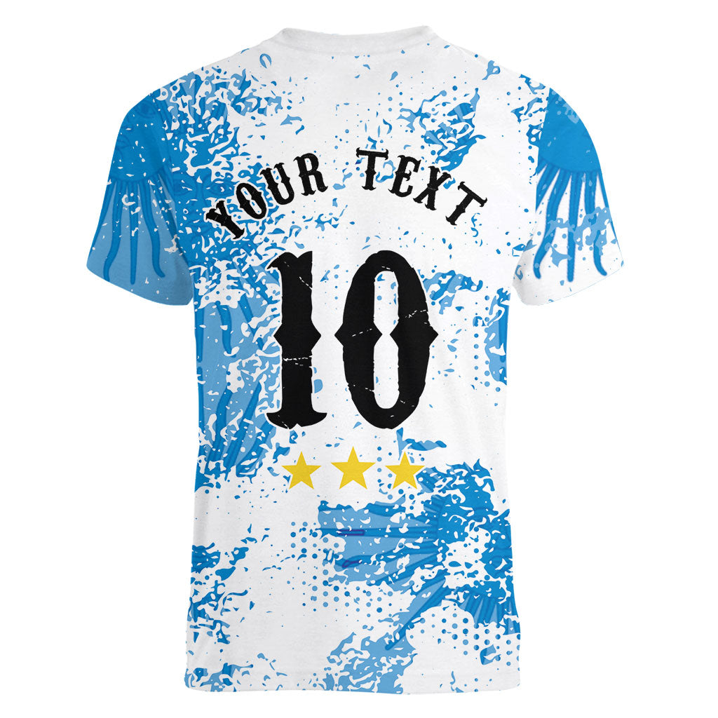 Personalized La Seleccion Argentina Soccer Women V-Neck T-Shirt Football Sun Of May Athletic Horse Mascot - Distressed Grunge Art
