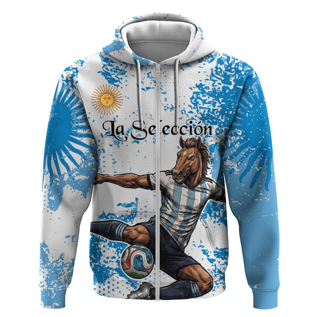 Personalized La Seleccion Argentina Soccer Zip Hoodie Football Sun Of May Athletic Horse Mascot - Distressed Grunge Art