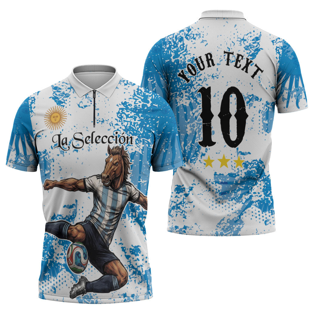 Personalized La Seleccion Argentina Soccer Zipper Polo Shirt Football Sun Of May Athletic Horse Mascot - Distressed Grunge Art