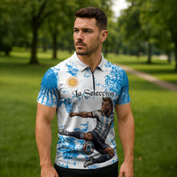 Personalized La Seleccion Argentina Soccer Zipper Polo Shirt Football Sun Of May Athletic Horse Mascot - Distressed Grunge Art
