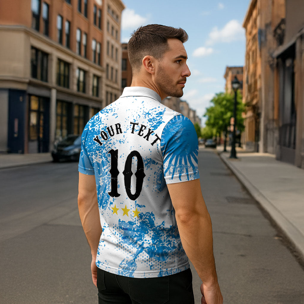 Personalized La Seleccion Argentina Soccer Zipper Polo Shirt Football Sun Of May Athletic Horse Mascot - Distressed Grunge Art
