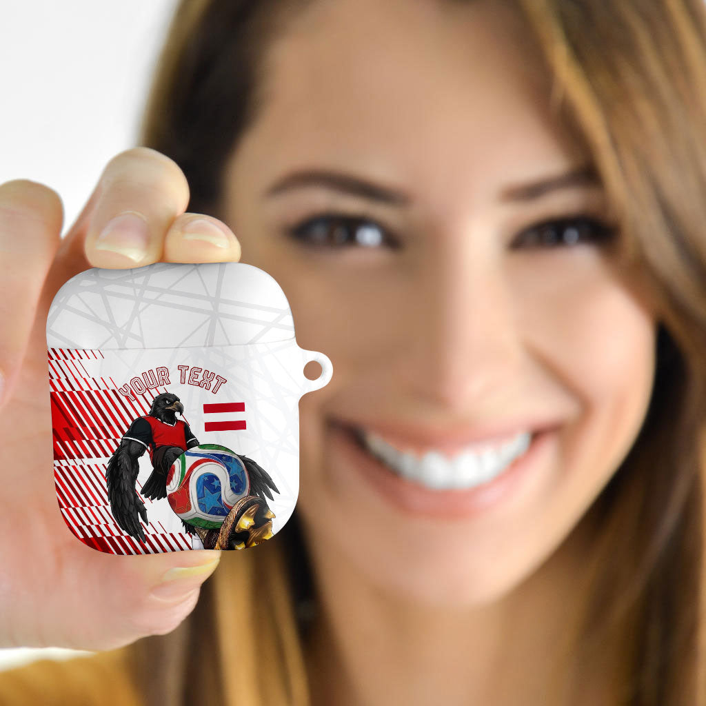 Personalized Austria Football AirPods Case Unsere Burschen Striped Graphic With Action Player