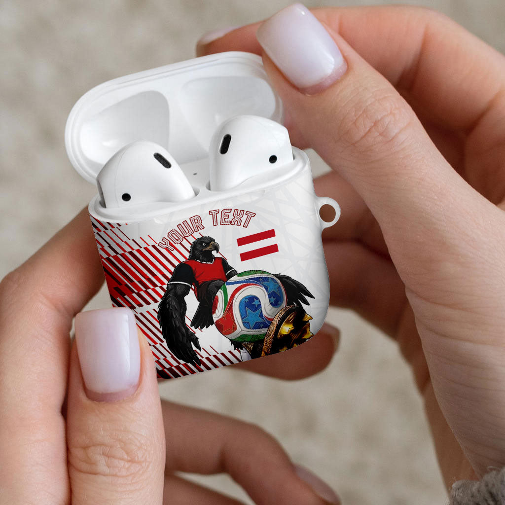 Personalized Austria Football AirPods Case Unsere Burschen Striped Graphic With Action Player