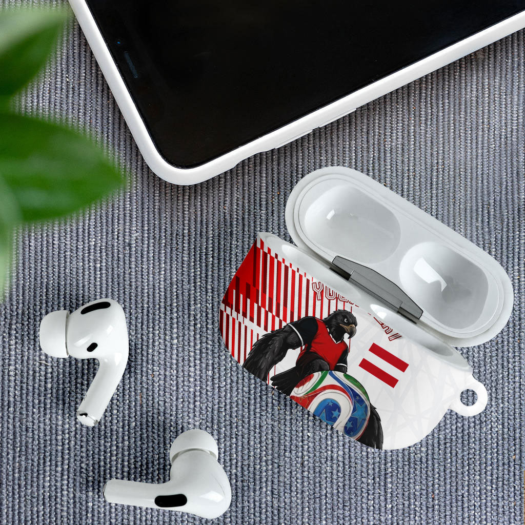 Personalized Austria Football AirPods Case Unsere Burschen Striped Graphic With Action Player