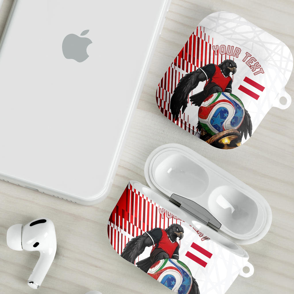 Personalized Austria Football AirPods Case Unsere Burschen Striped Graphic With Action Player