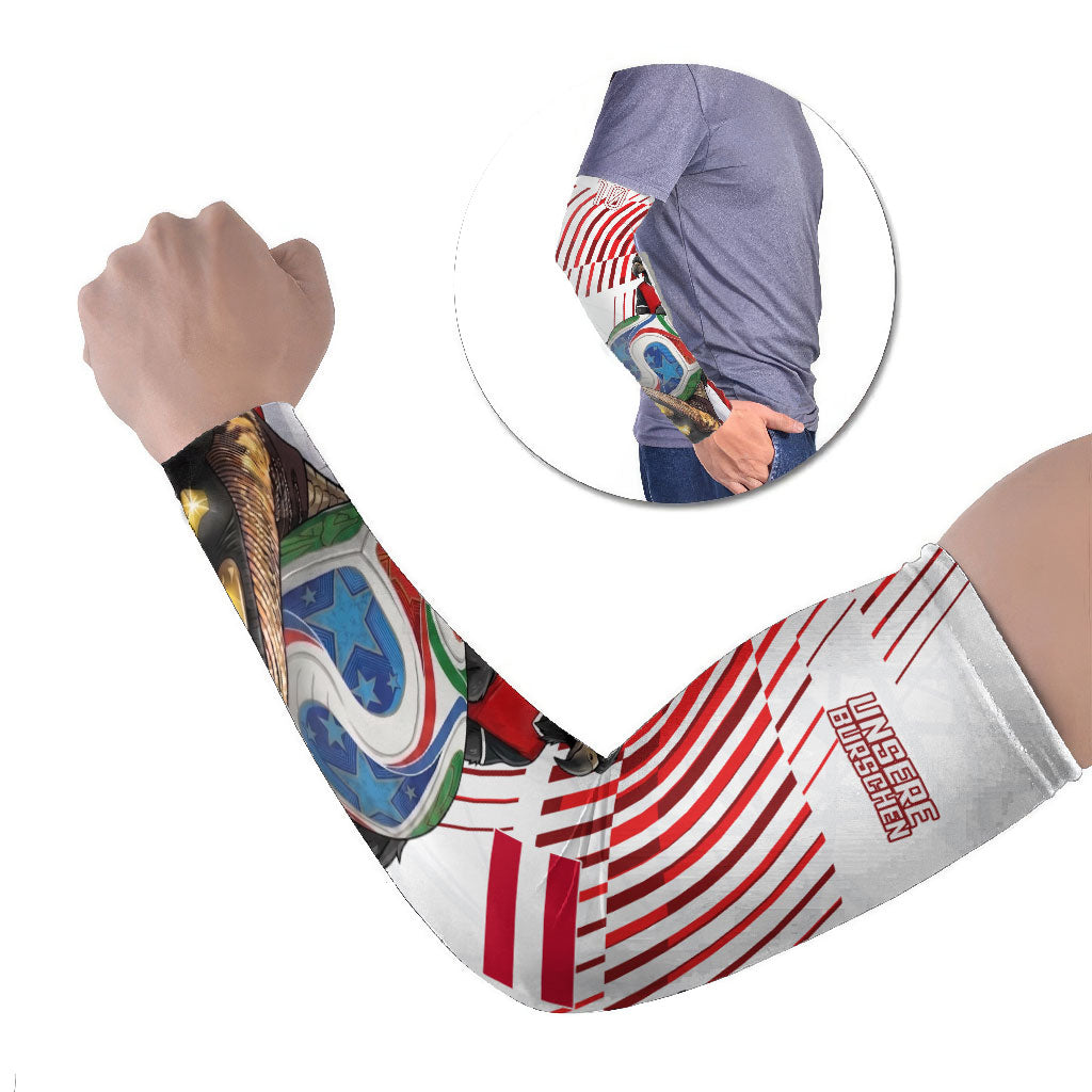 Personalized Austria Football Arm Sleeves Unsere Burschen Striped Graphic With Action Player