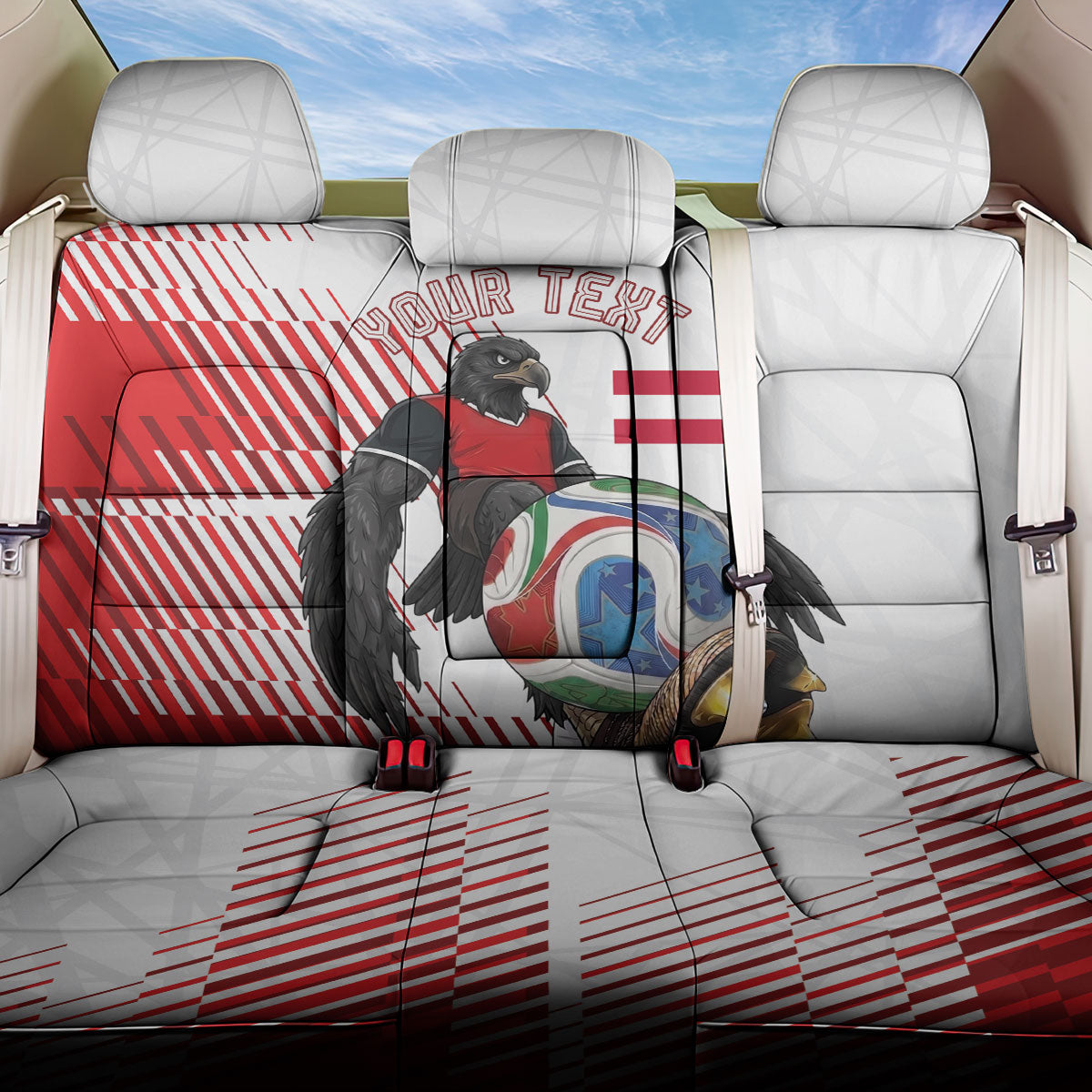 Personalized Austria Football Back Car Seat Cover Unsere Burschen Striped Graphic With Action Player