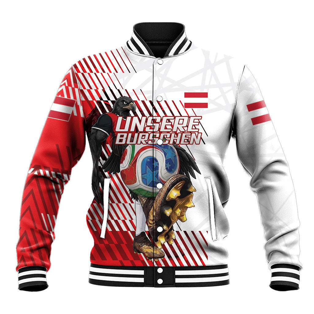 Personalized Austria Football Baseball Jacket Unsere Burschen Striped Graphic With Action Player