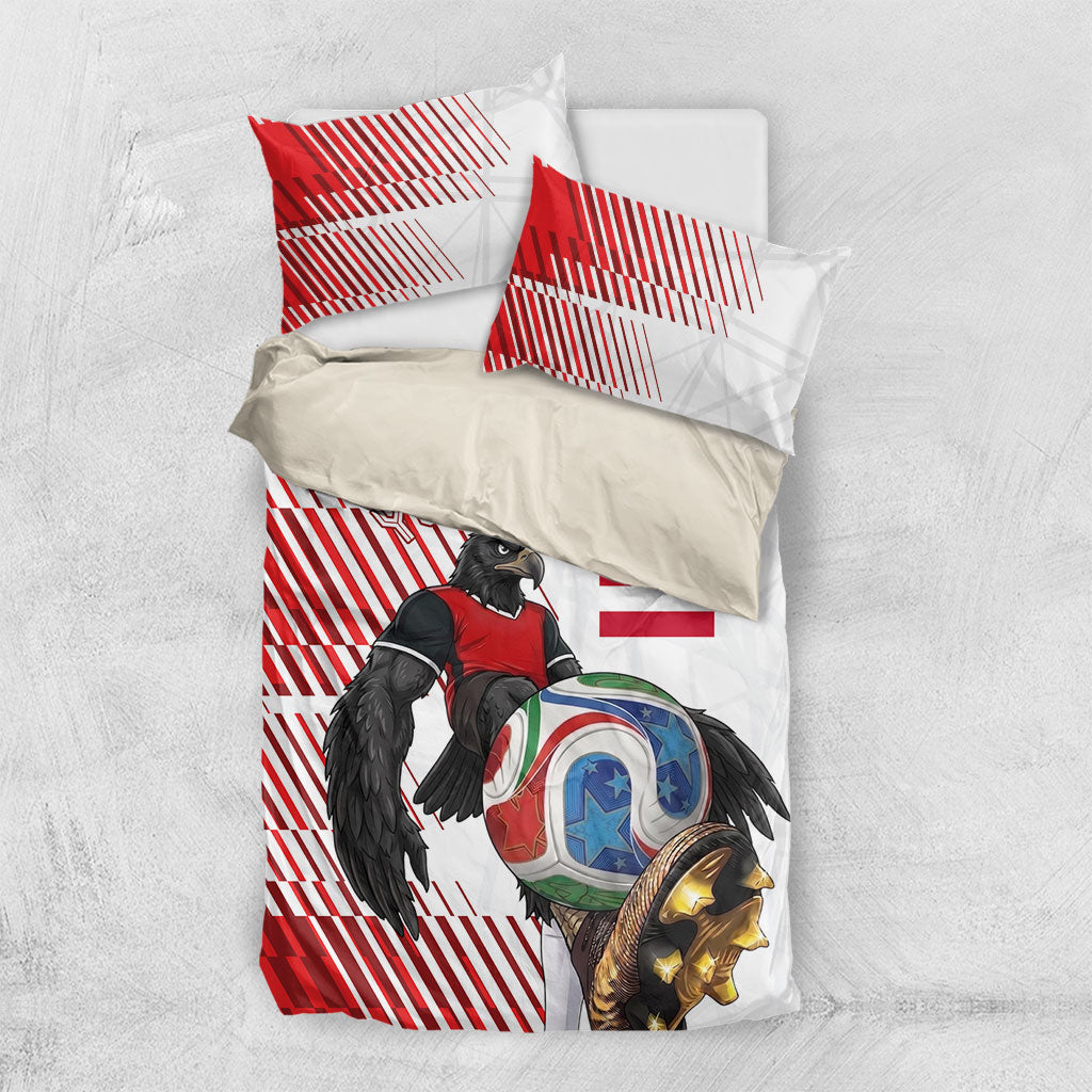 Personalized Austria Football Bedding Set Unsere Burschen Striped Graphic With Action Player