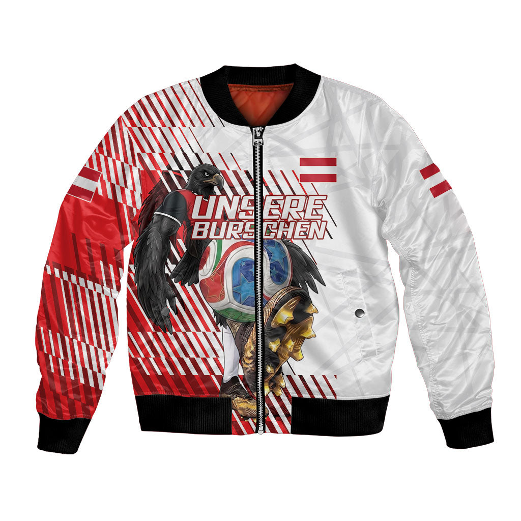 Personalized Austria Football Bomber Jacket Unsere Burschen Striped Graphic With Action Player