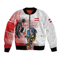 Personalized Austria Football Bomber Jacket Unsere Burschen Striped Graphic With Action Player