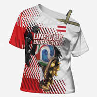 Personalized Austria Football Cross Shoulder Shirt Unsere Burschen Striped Graphic With Action Player